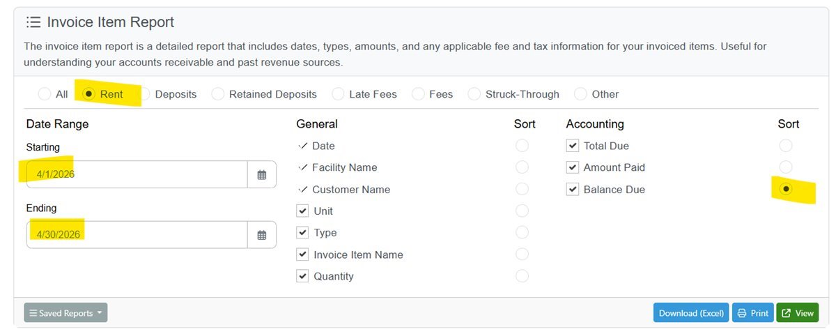 Run a report for unpaid rent | Unit Trac